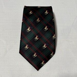 Rene Chagal Hand Made Silk Polo Player Men’s Necktie Red Black Green